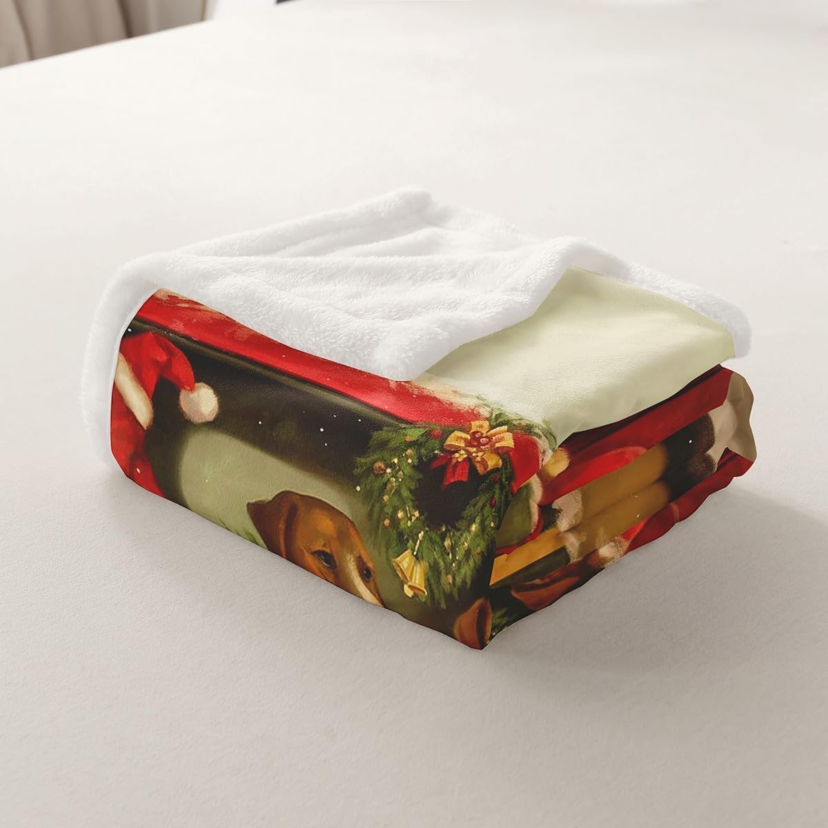 Erosebridal Christmas Decor Throw Blanket Throw 50x60,Cartoon Red Truck Fleece Blanket for Kids Boys Girls,Dog Pet Theme Fuzzy Blanket,Retro Green Xmas Ornaments Flannel Blanket for Sofa Bed Couch