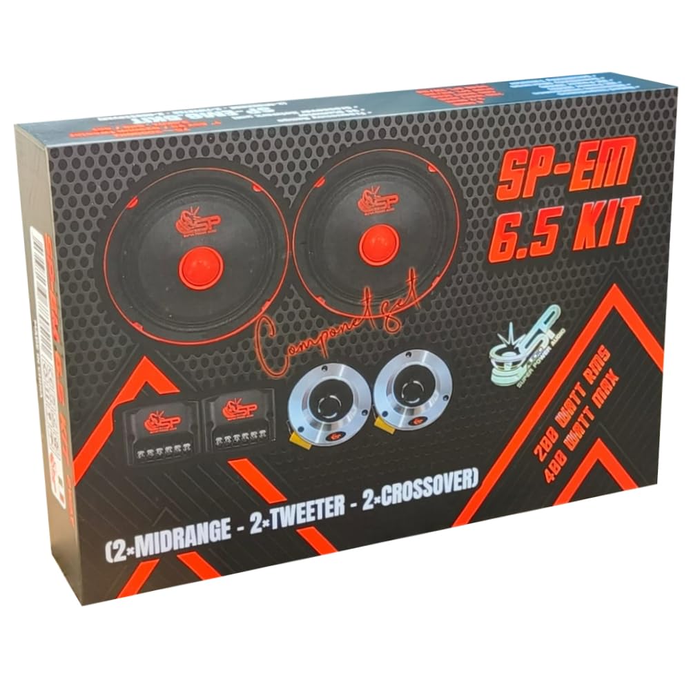 SP Audio SP-EM6.5 KIT, 1 Kit a 2 Vie da 6,5" 16,5 cm 165 mm, 200 Watt RMS 400 Watt Max, 4 Ohm, 2 Midrange, 2 Tweeter, 2 Crossover, Portiere, Sportelli, Per Auto