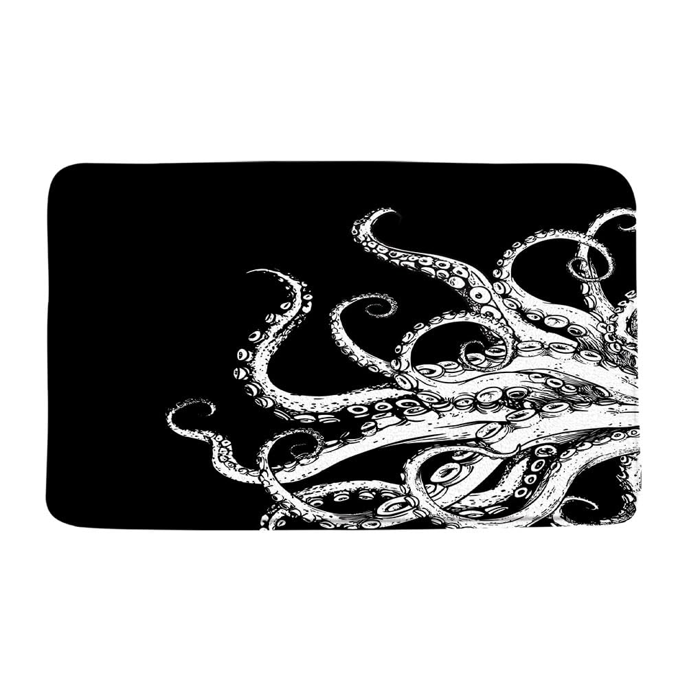 VPUPCN Octopus Tentacles Bath Mat Ocean Kraken Vintage Black and White Sea Animal Underwater Marine Life Cool Bathroom Microfiber Memory Foam Bathroom