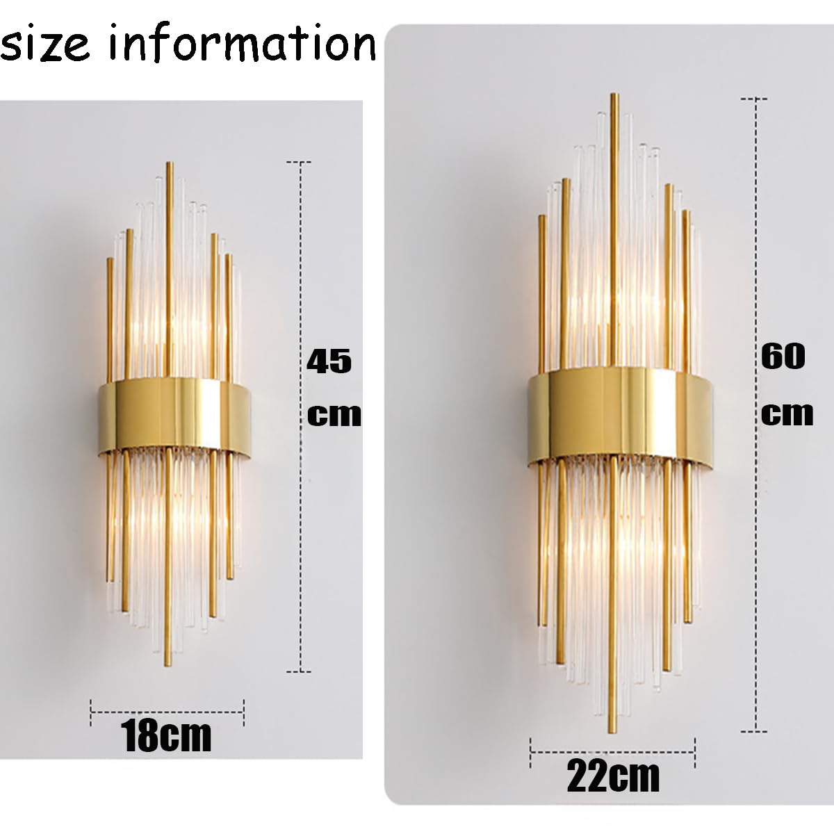 E14 Kristall-Wandleuchte mit goldenem Sockel,Moderne Kristall-Wandlampe,Wandleuchten innen Wohnzimmer,Schlafzimmer,Badezimmer,Flur,Treppenhaus (45cm)