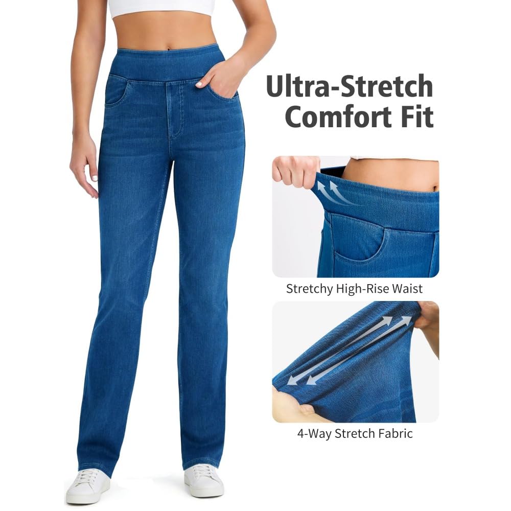 Jeans Mujer Stretch de Tiro Alto Corte Bootcut Lavado Denim Pantalones Casual Efecto Moldeador con Bolsillos Ajuste Recto y Cómodo skinny/B/XS