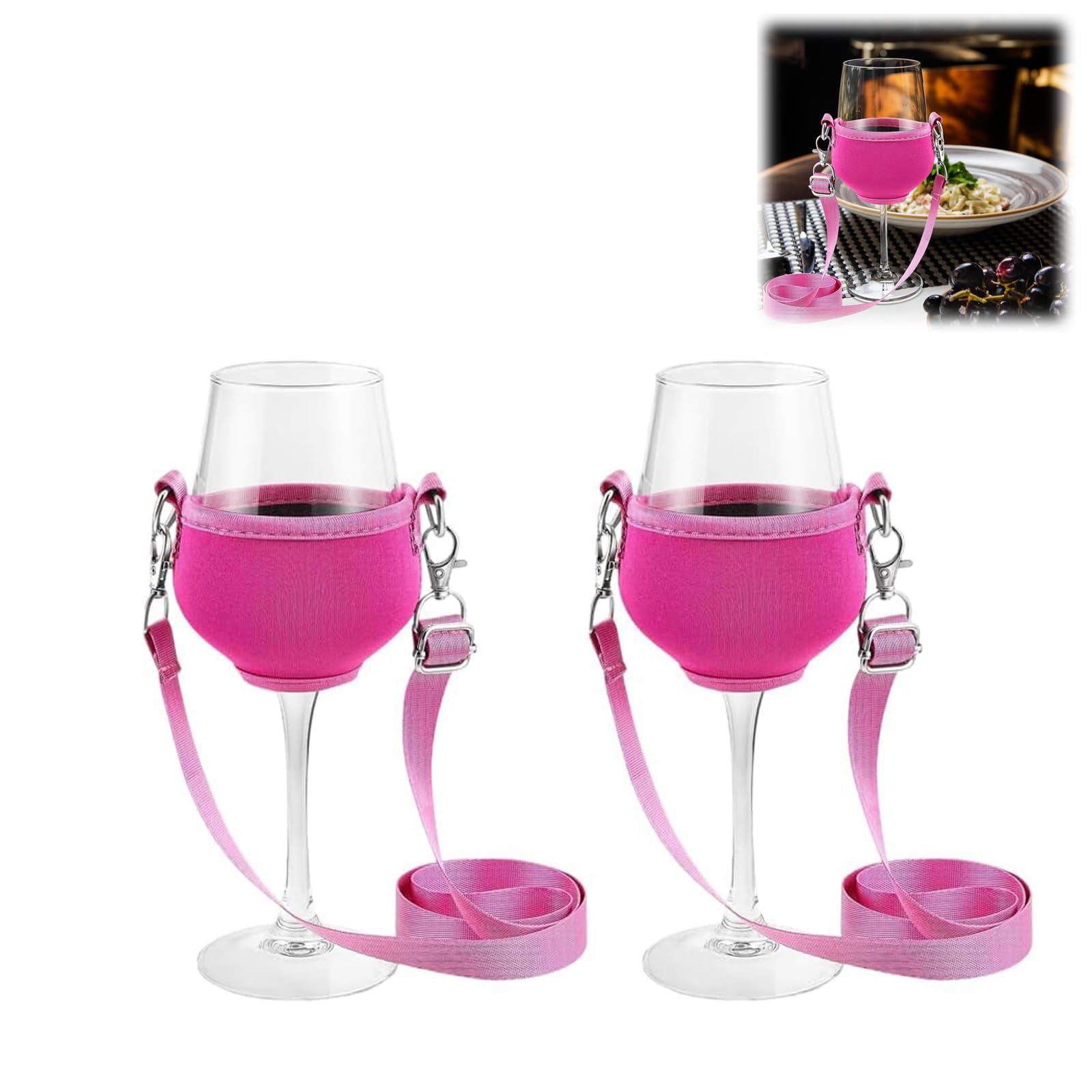 Porta Bicchiere Da Vino A Tracolla – 2 Pezzi Regolabili In Neoprene Per Feste, Picnic E Viaggi, Ideale Per Regalo - 2