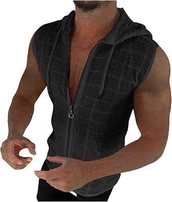 Zeiyignr Mens Summer Beach Hooded Tank Tops Zip Up Sleeveless Gym Shirt Workout Muscle T Shirt Lightweight Breathable Hoodie