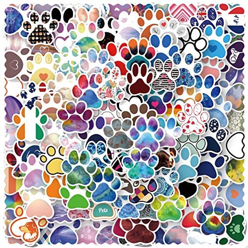 Paw Print Stickers 120 Pieces Cute Cartoon Cat Dog Animals Pack | Cool Colorful Deacls Graffiti Vinyl PVC Waterproof for Water Bottle Skateboard Luggage
