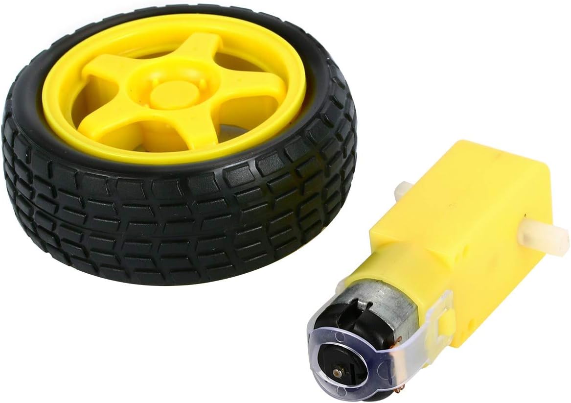 Robotbanao 150RPM Dual Shaft BO Motor With 65mm Robot Wheel - Black And Yellow - Combo