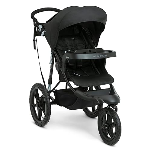 Delta Children Apollo - Cochecito para correr, marco de absorción de impactos con toldo grande y reclinable, compatible con asiento de automóvil,