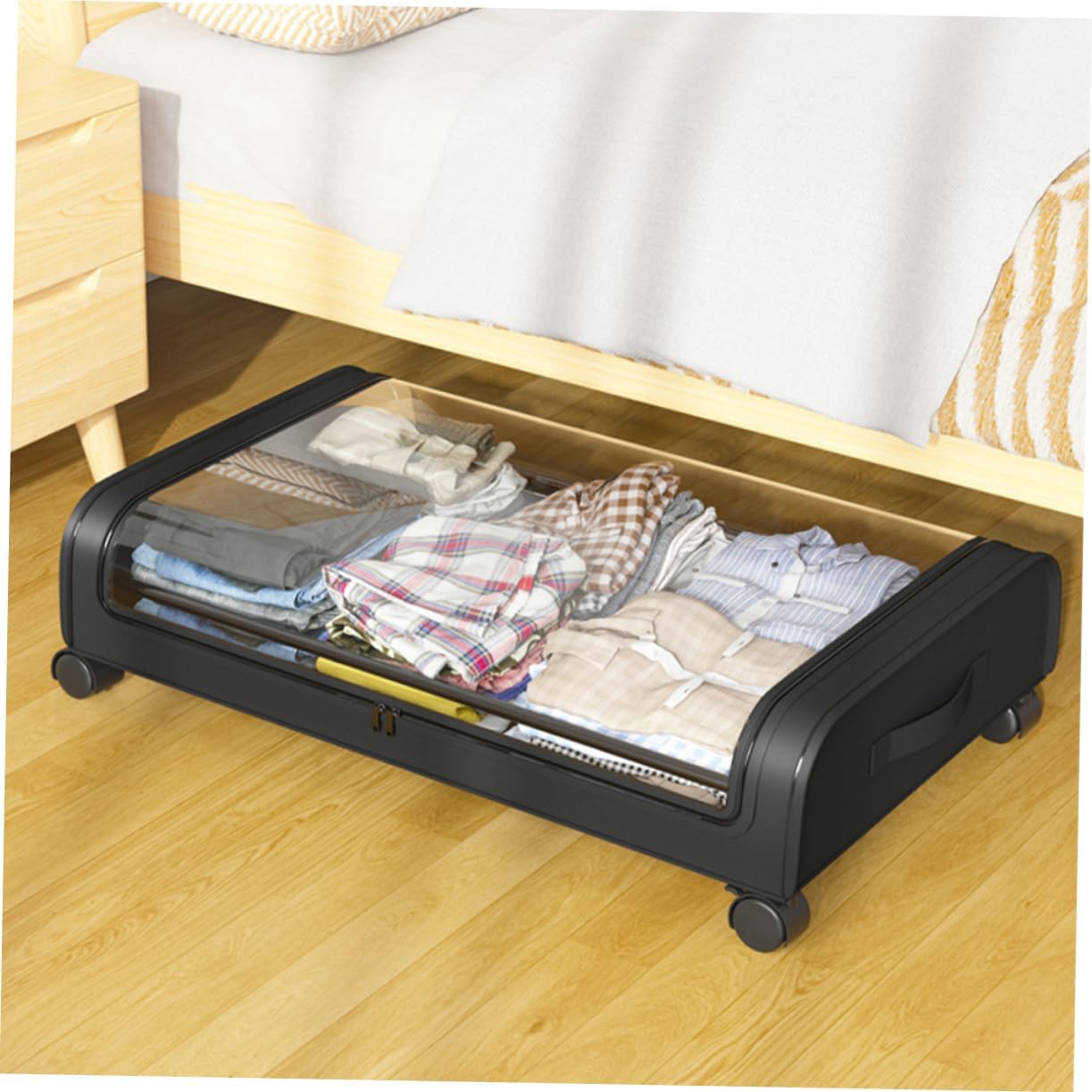 under Bed Storage Container Lid Versatile Toy Organizer Clothes Holder Lightweight Easy to Use Storage Box for Shoes Blankets Transparent Cover