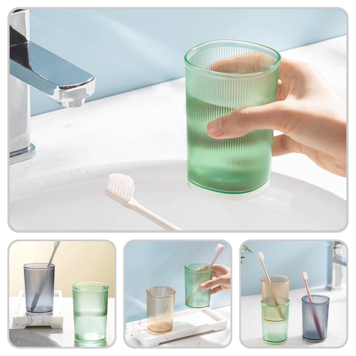 3 Piezas Vasos para Cepillos de Dientes y Enjuague Bucal de 500ml, Diseño Simple Acabado Mate, Material Pet Resistente y Apilable para Uso Hogar