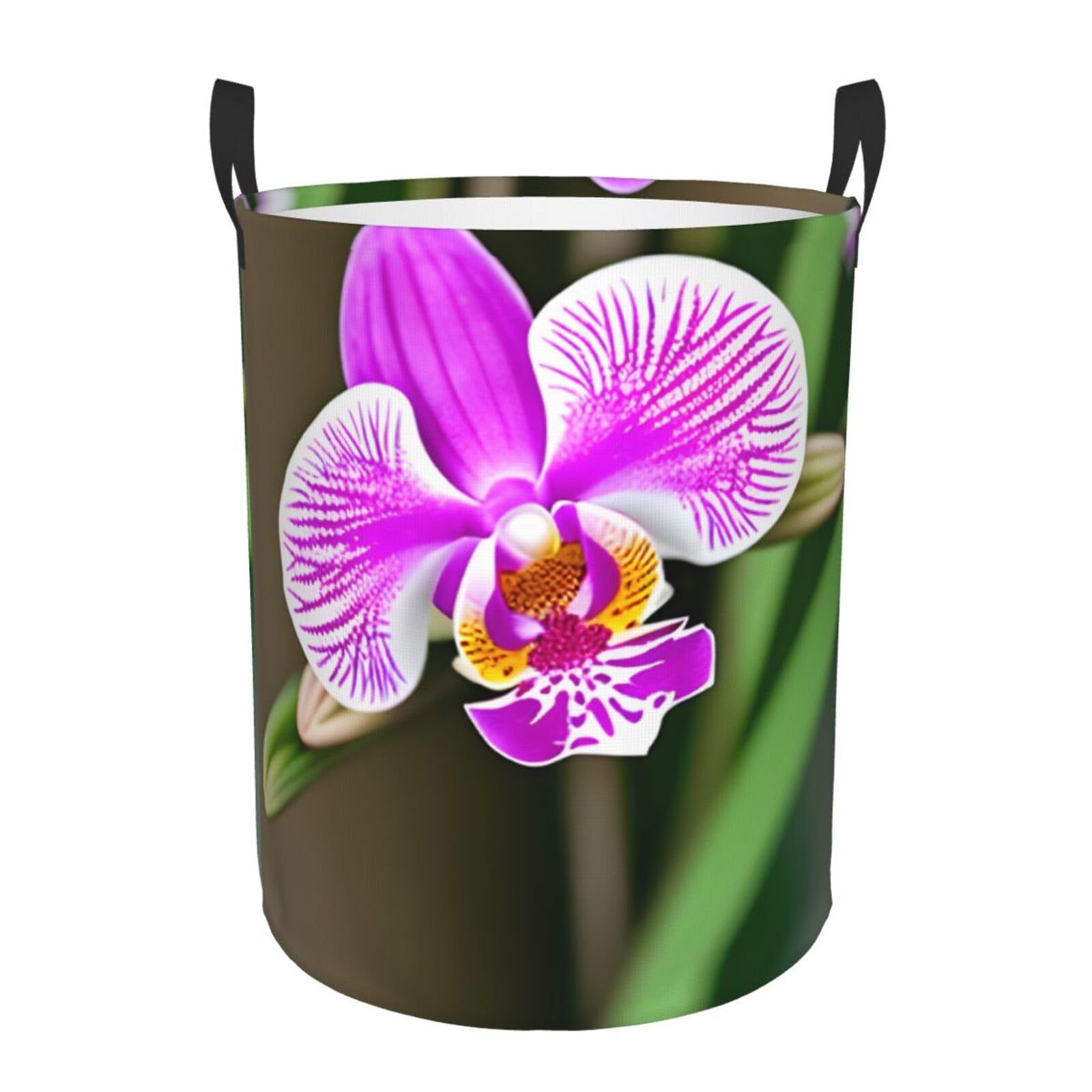S Collapsible Laundry Hamper Round Orchid Print Storage