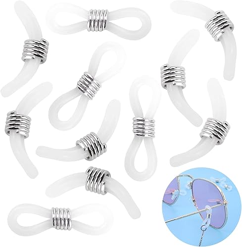 100 conectores de goma extremos para lentes de ojo, collar, cadena de 0.827 x 0.236 in, tono níquel, color transparente