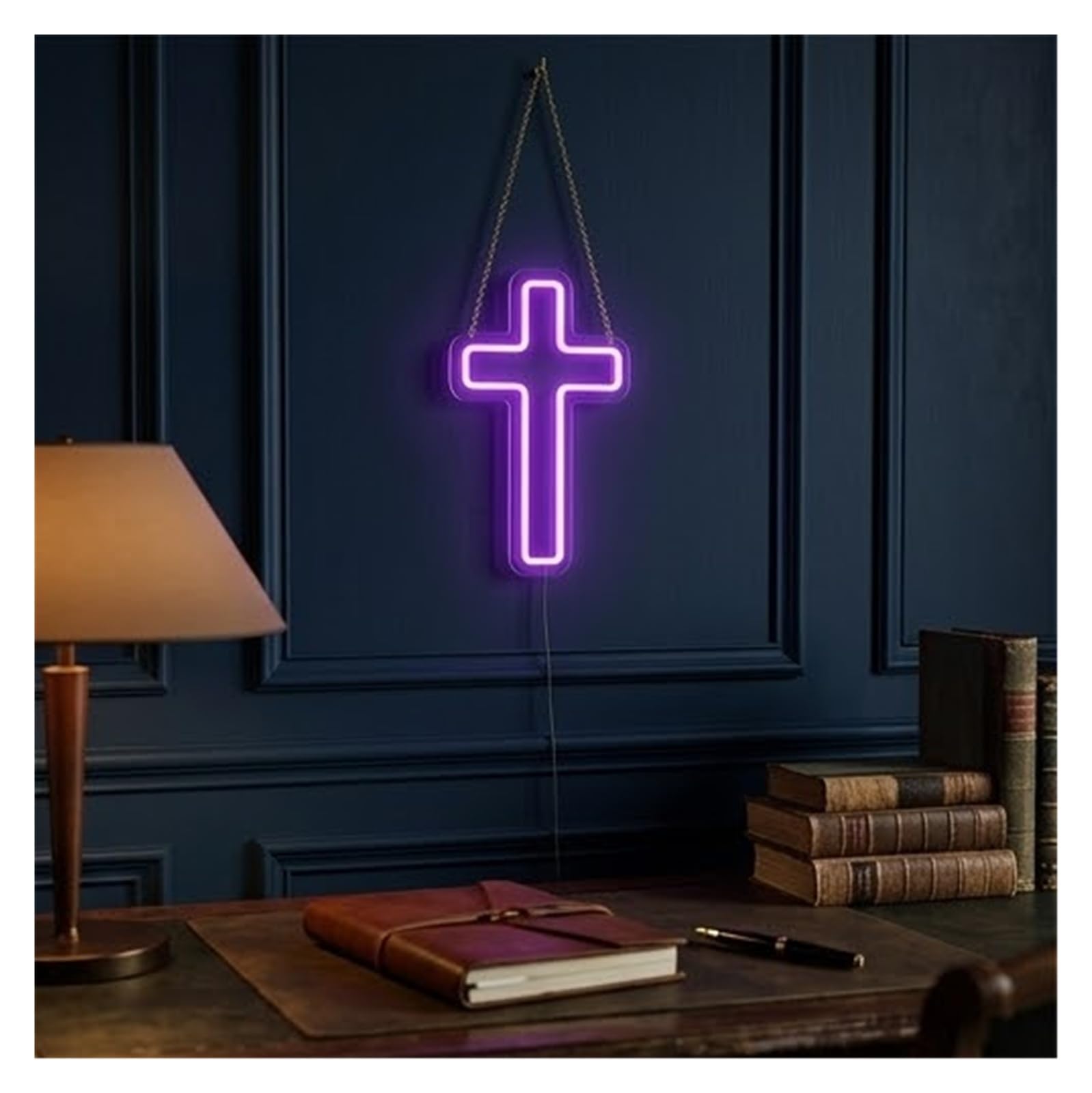 Hängende Kunst-Leuchtreklamen Kreuz Neon Zeichen Christian Jesus Religiös(Violett)