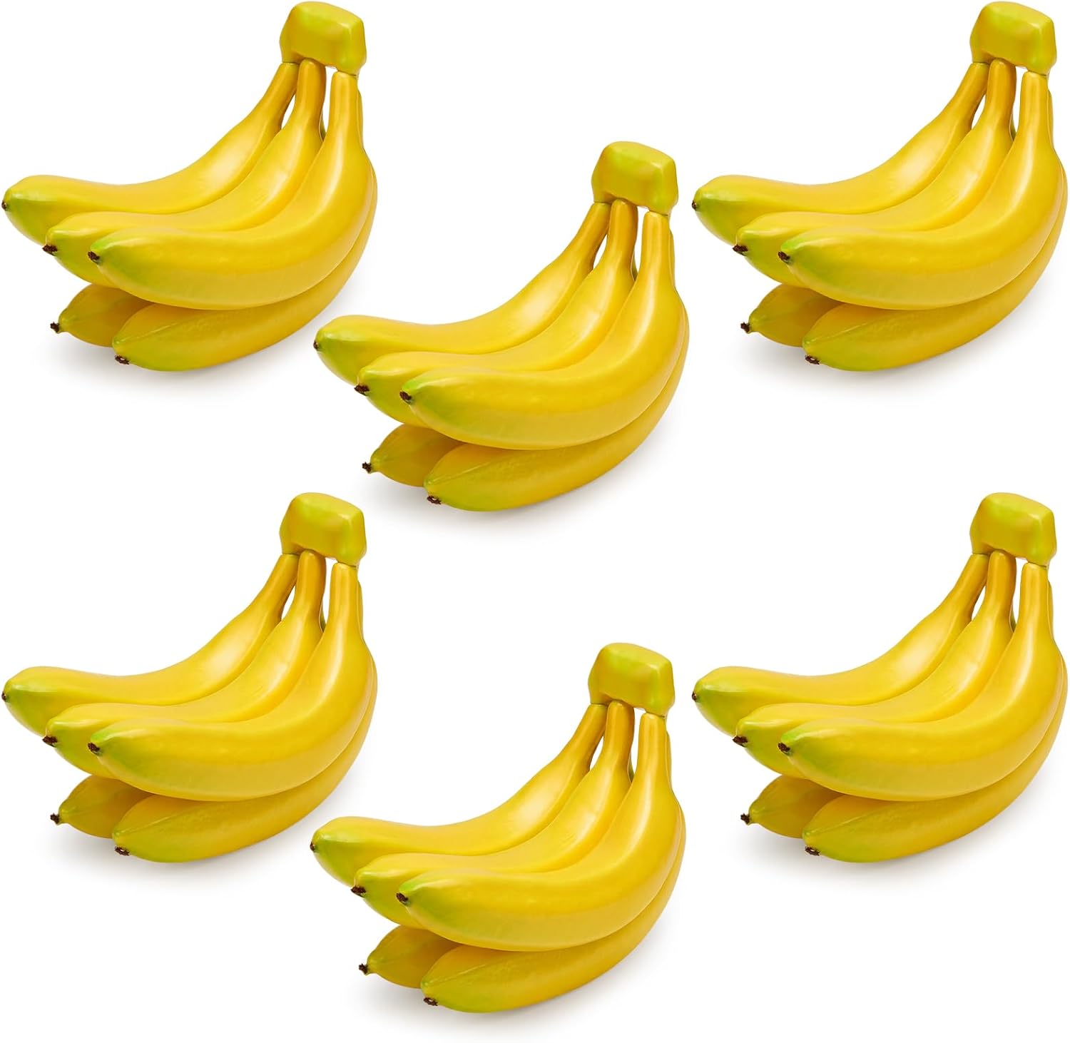 6 Pack Artificial Banana Bunch, 5 Heads Fake Bananas, Plastic Foam Realistic Simulation Fruit Model, Lifelike Faux Banana for Photography Props, Kitchen, Home, Wedding, Party Decoration
