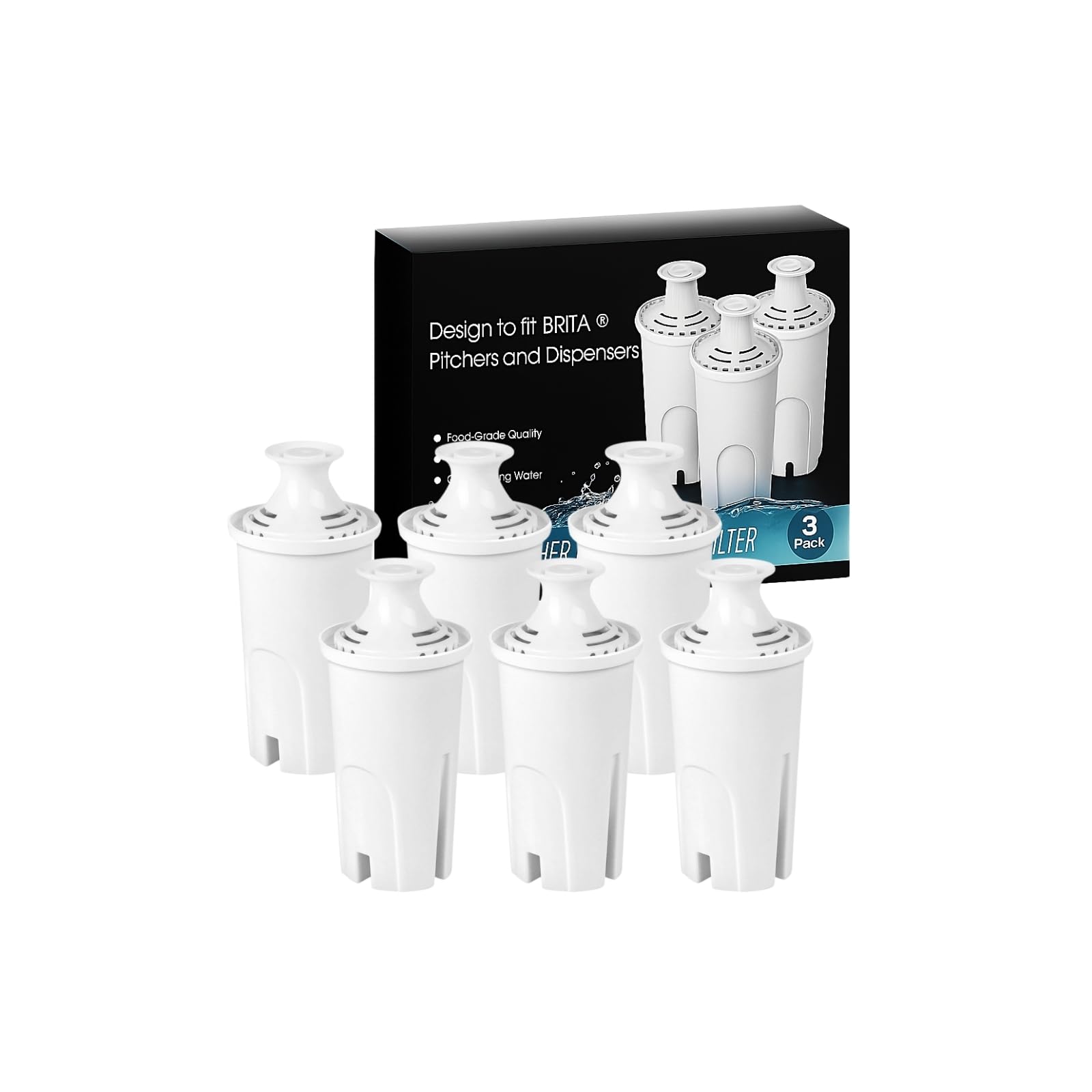 Nispira OB03 - Filtro de agua de repuesto para jarras y dispensadores de agua Brita, Classic 35557, Mavea 107007, elimina cloro, plomo, olor, reduce el color, la dureza del agua, 6 paquetes