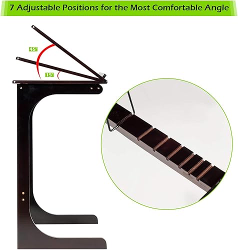 Miniatura 8 de Tangkula Mesa auxiliar de bambú para sofá, mesa auxiliar ajustable de 7 ángulos, escritorio para laptop con parte superior inclinable y patas