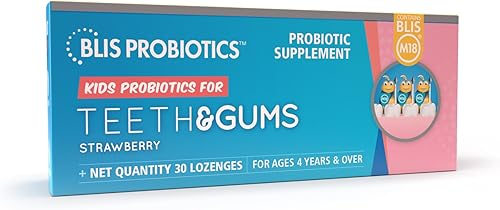BLIS Kids Dientes y encías Probióticos Orales - Apoya la salud de los dientes y las encías, fresa - 30 pastillas
