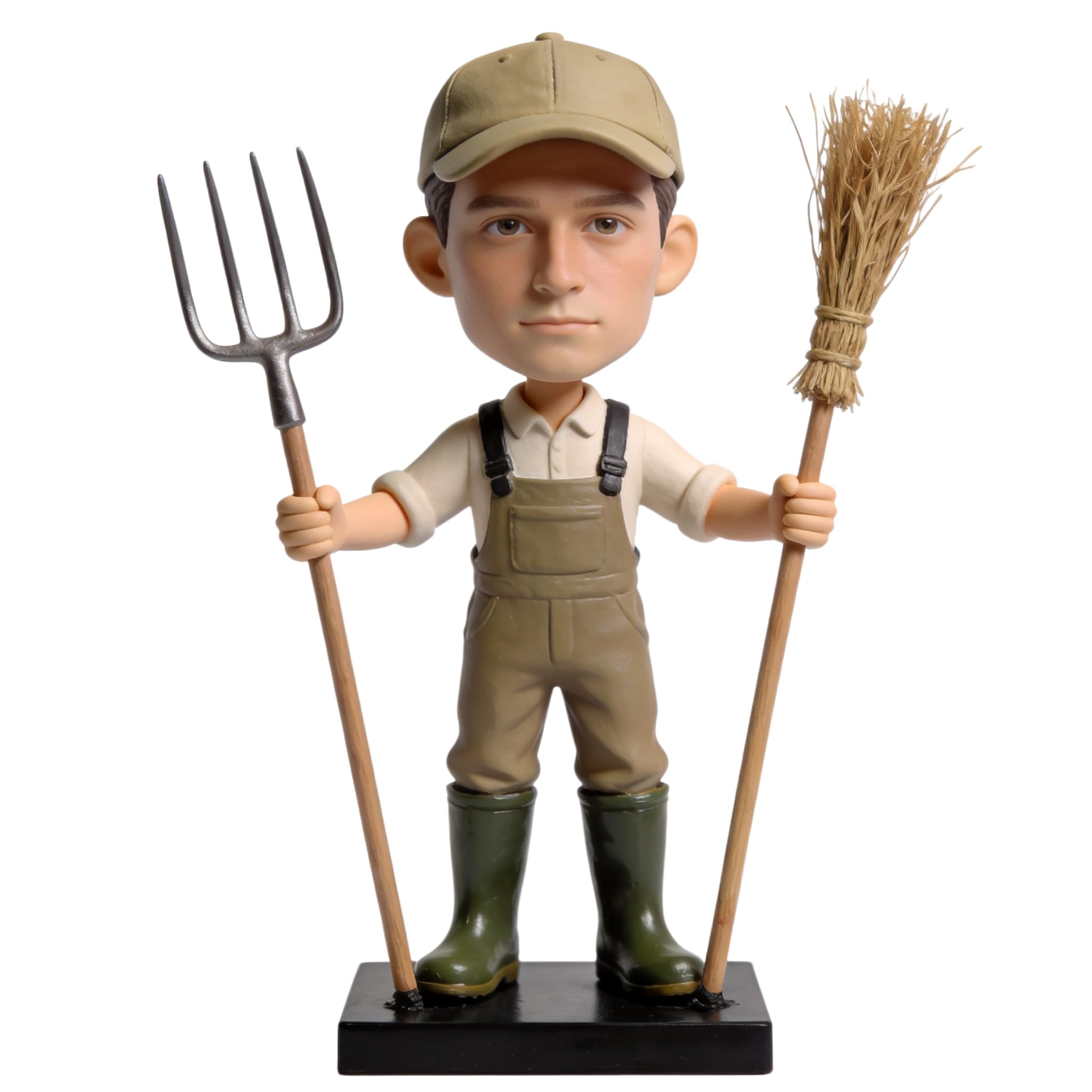 Figura 3D personalizada de granjero, figura 3D de la foto, estatua de cuerpo completo de arcilla polimérica hecha a mano con escoba de paja, decoración de escritorio de jubilación de cumpleaños, pieza