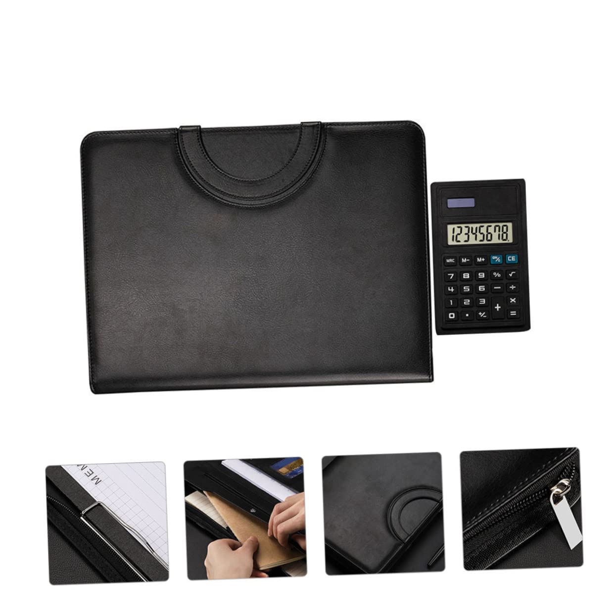 DOITOOL Carpeta de Negocios con Cremallera Cuero Portadocumentos para Oficina Incluye Bloc de Notas y Soporte para Documentos para Hombres y Mujeres