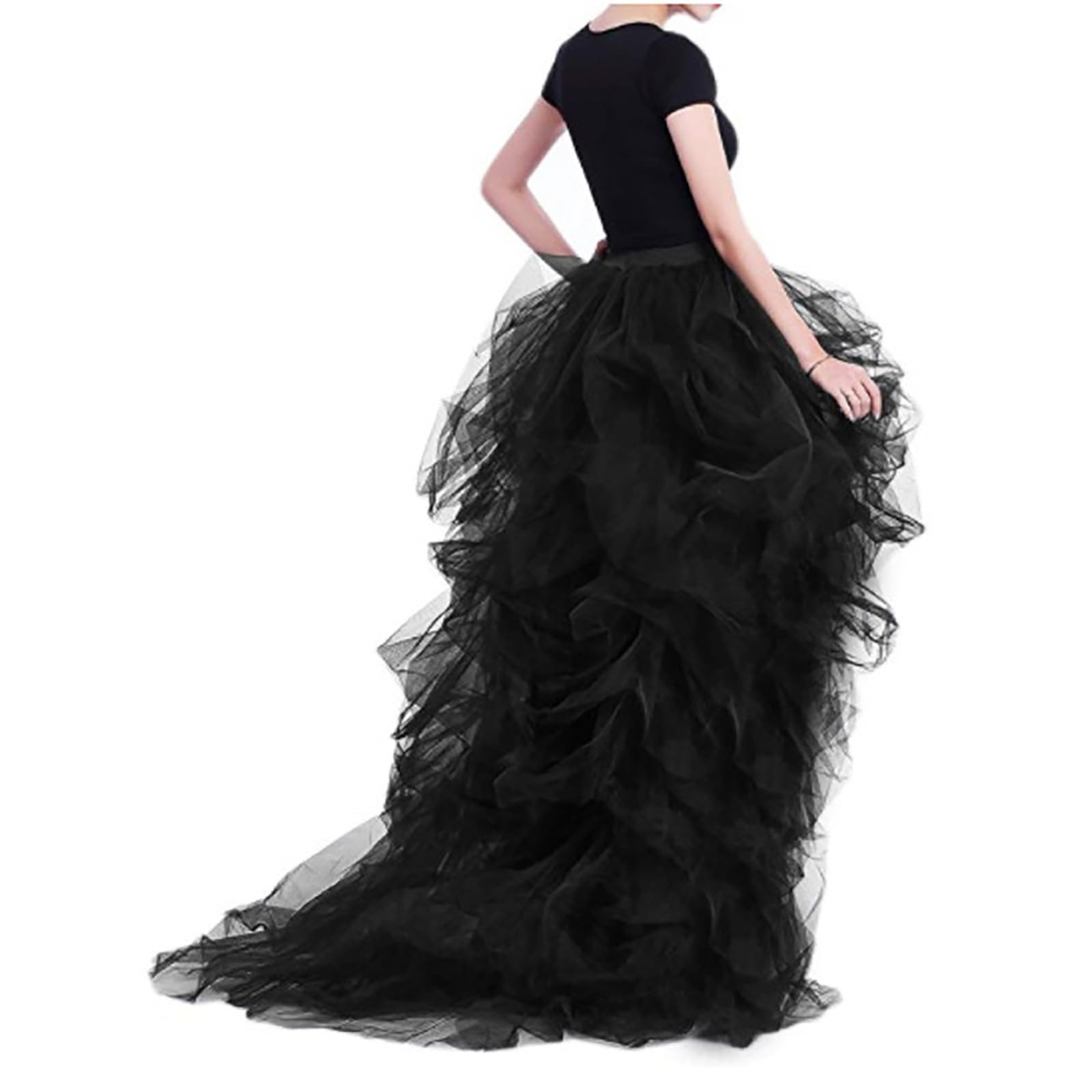 Gonna asimmetrica in tulle, lunga in chiffon, in pizzo, a vita alta, elasticizzata, a coda di rondine, tutù, sottogonna elegante, tinta unita, per il tempo libero