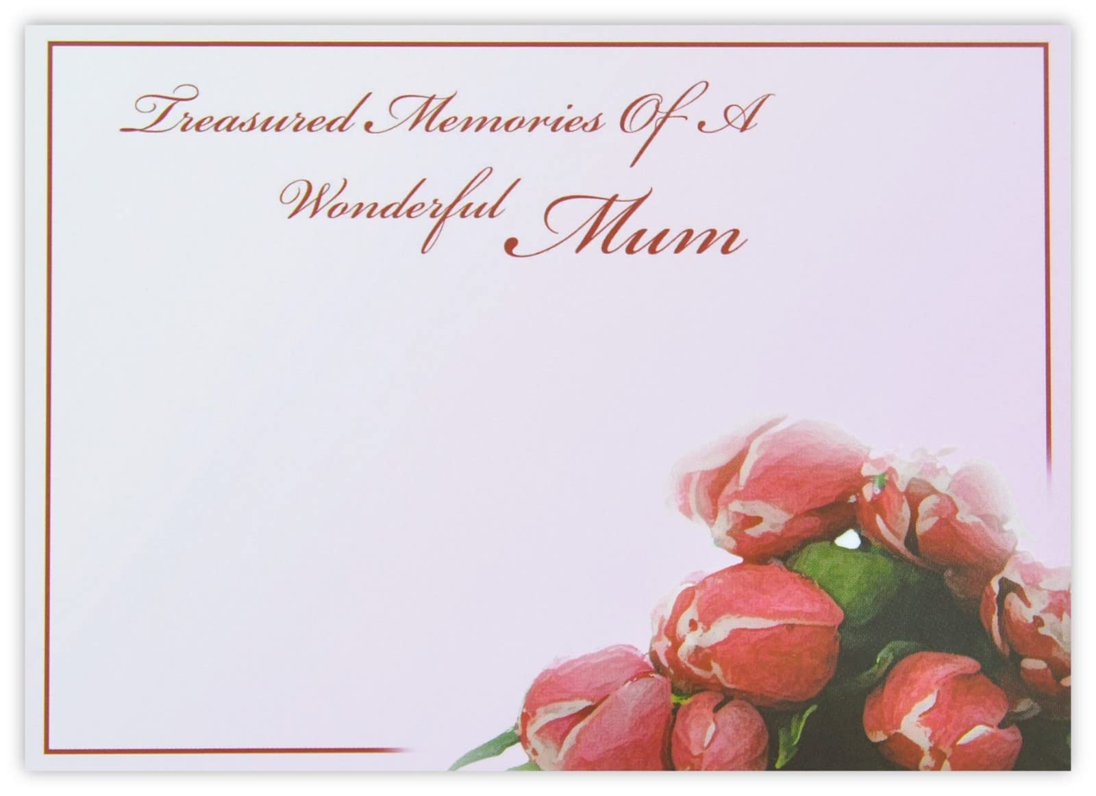celloexpress Treasured Memories Mum (Pink Tulips) Flower Message Cards - 90mm x 125mm - Bereavement Florist Card Sympathy Condolences Notes (Pack of 24)