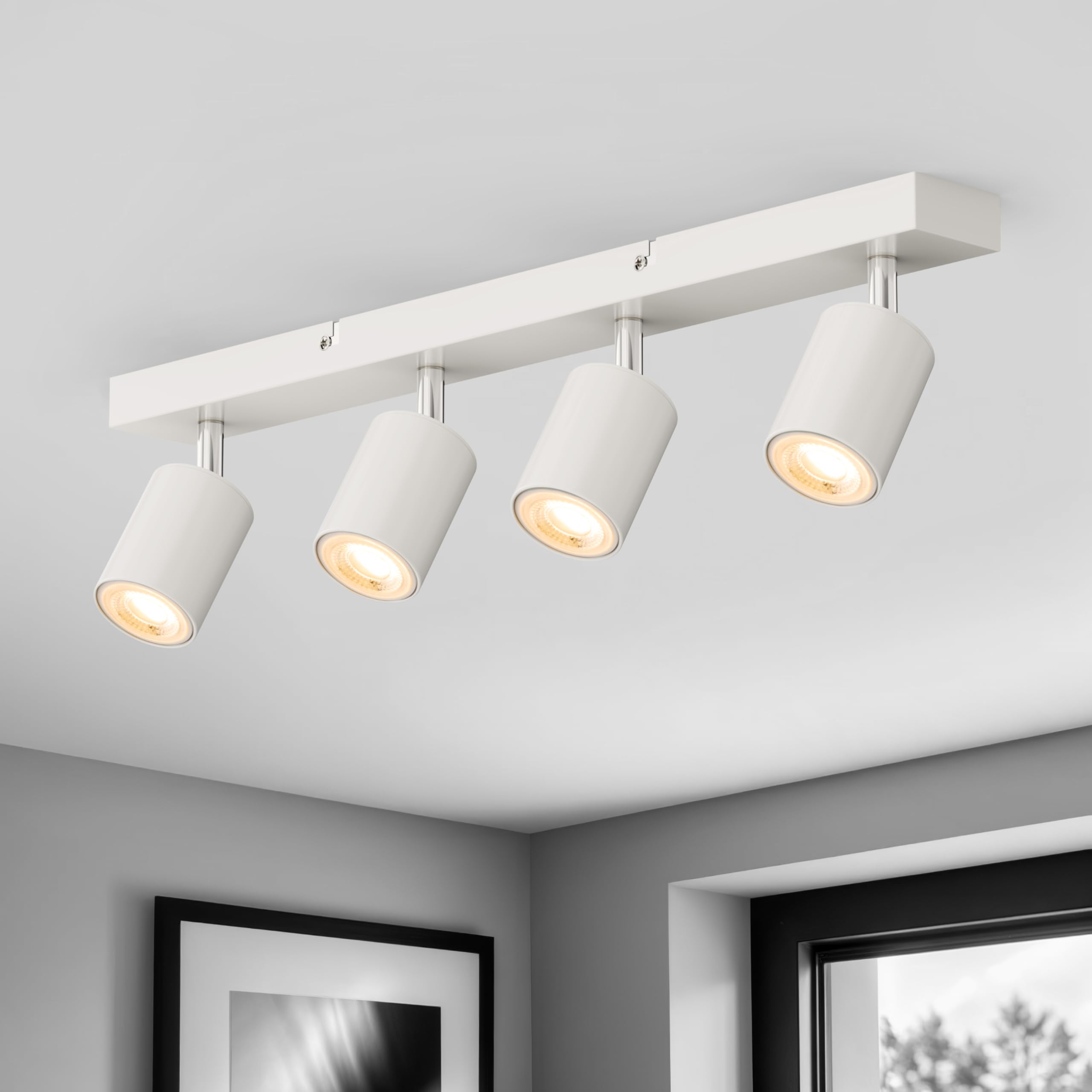 EDO Plafoniera LED OVO 4 Faretti Orientabili GU10 – 4 Luci, Bianco Con Anello Oro, Per Soggiorno E Cucina - 5