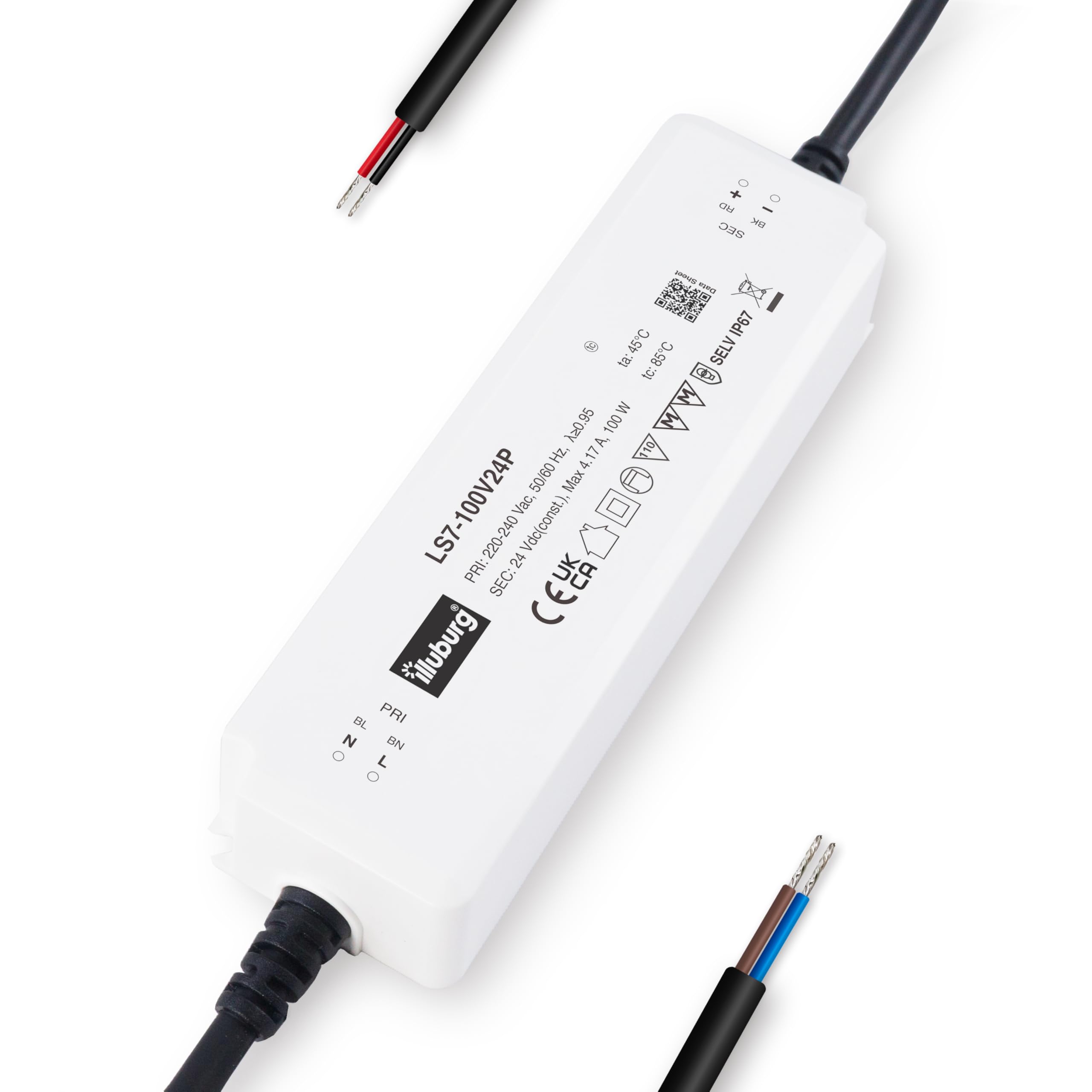 illuburg LED Trafo 24V 100W Wasserdicht IP67 Flackerfrei für LED Strip Lampe LED Netzteil Treiber Power Supply