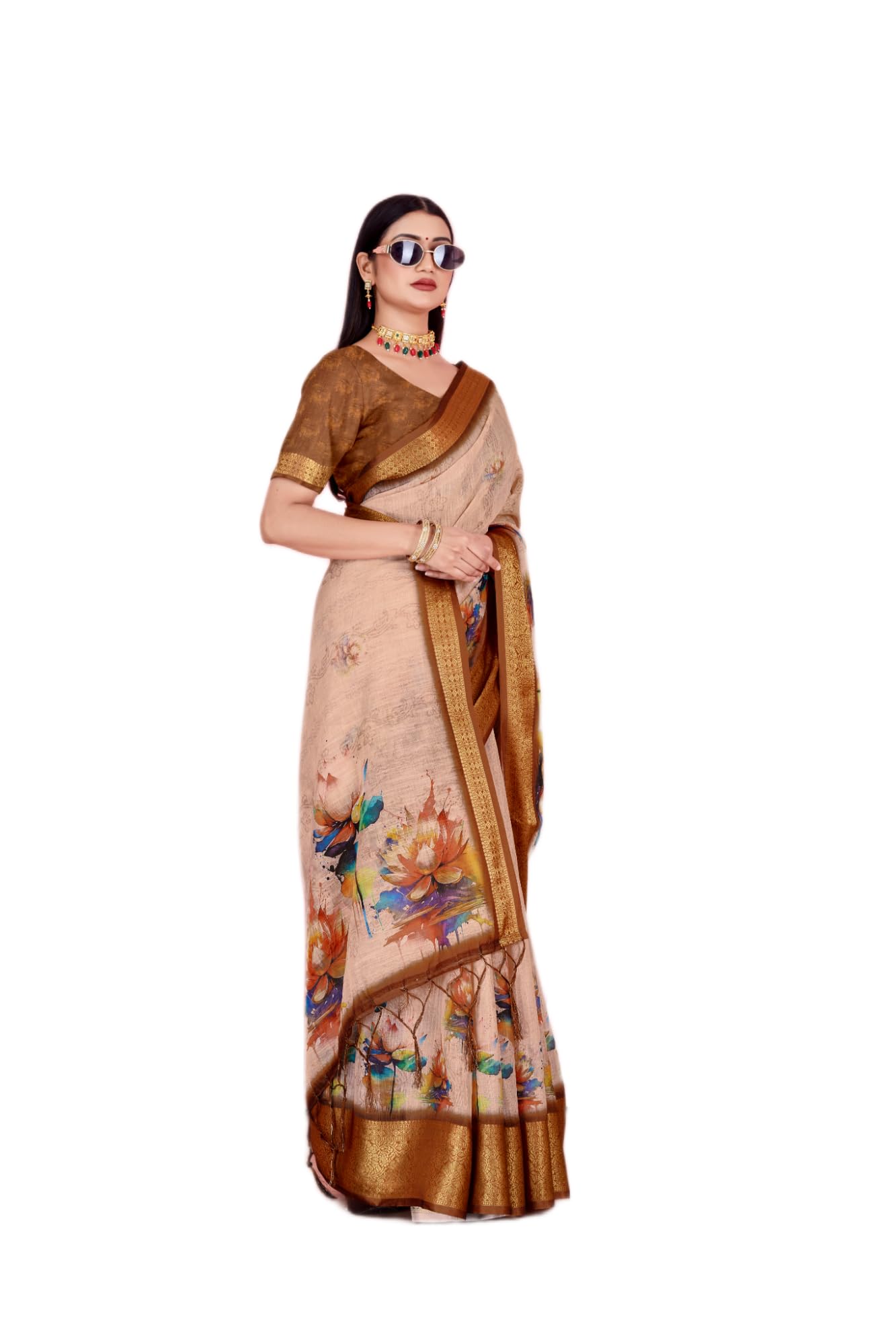 Womens Cotton Fabric Printed Saree with Unstitched Contrast Blouse Piece Lightweight Breathable Fabric | 5 Meter Saree And 0.80 Meter Blouse-picture-57
