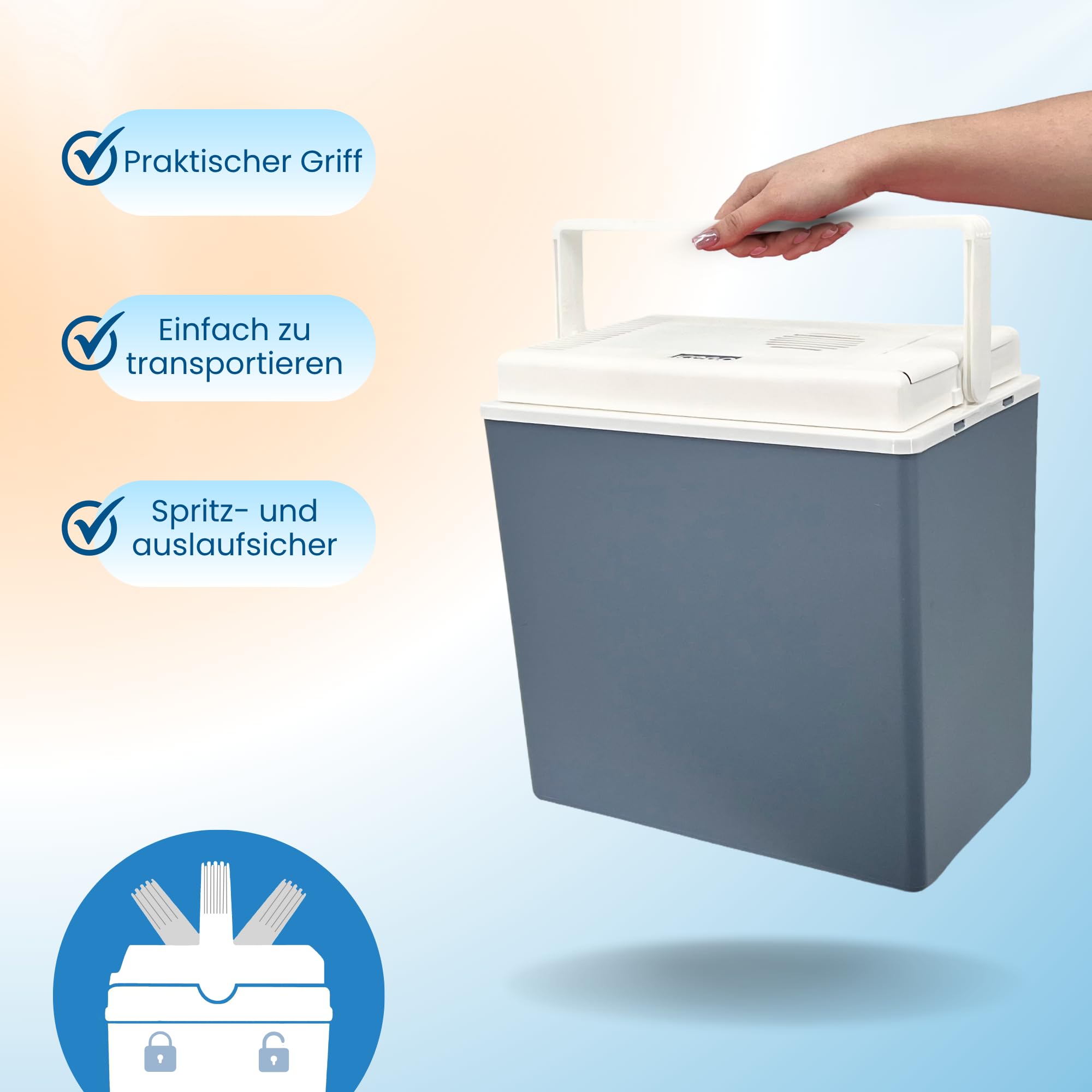 Elektrische Kühlbox 24L – Thermobox, Eisbox, Camping Kühlschrank, Kühltruhe, 12V/230V für Auto, Steckdose, Wohnmobil, tragbar, leise, kühlt & wärmt, für Reisen & Picknick, Made in EU - Kamai Coolbox