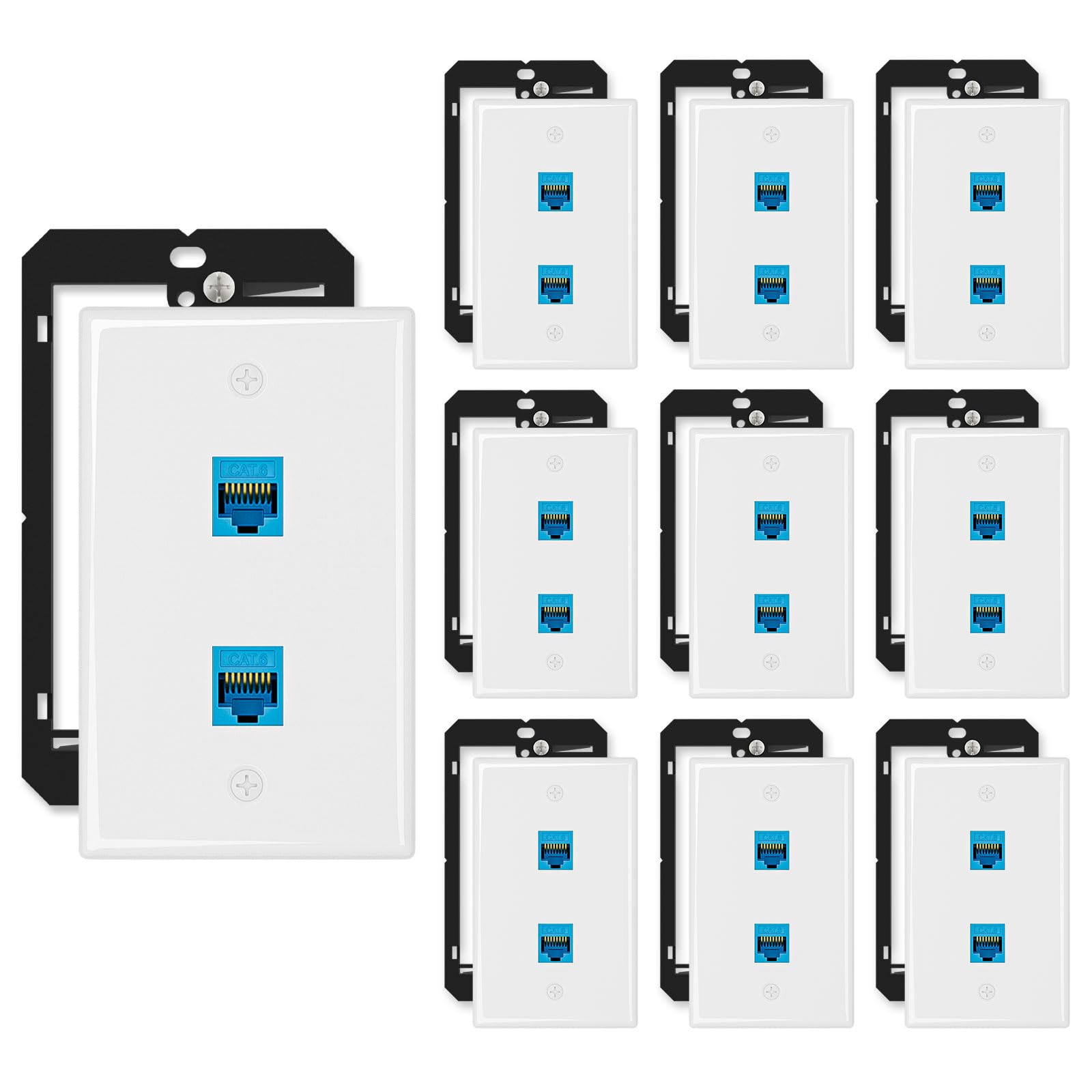 iwillink 10-Pack Cat6 Ethernet Wall Plate, 2-Port Keystone+Bracket, Blue