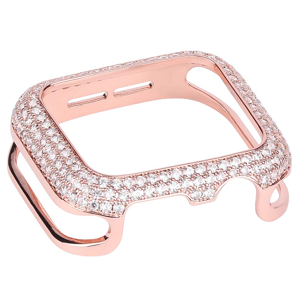 Magnifique coque avec strass en zircon pour Apple Watch Series 8 7 6 5 4 3 2 1 SE (or rose, 41 mm)