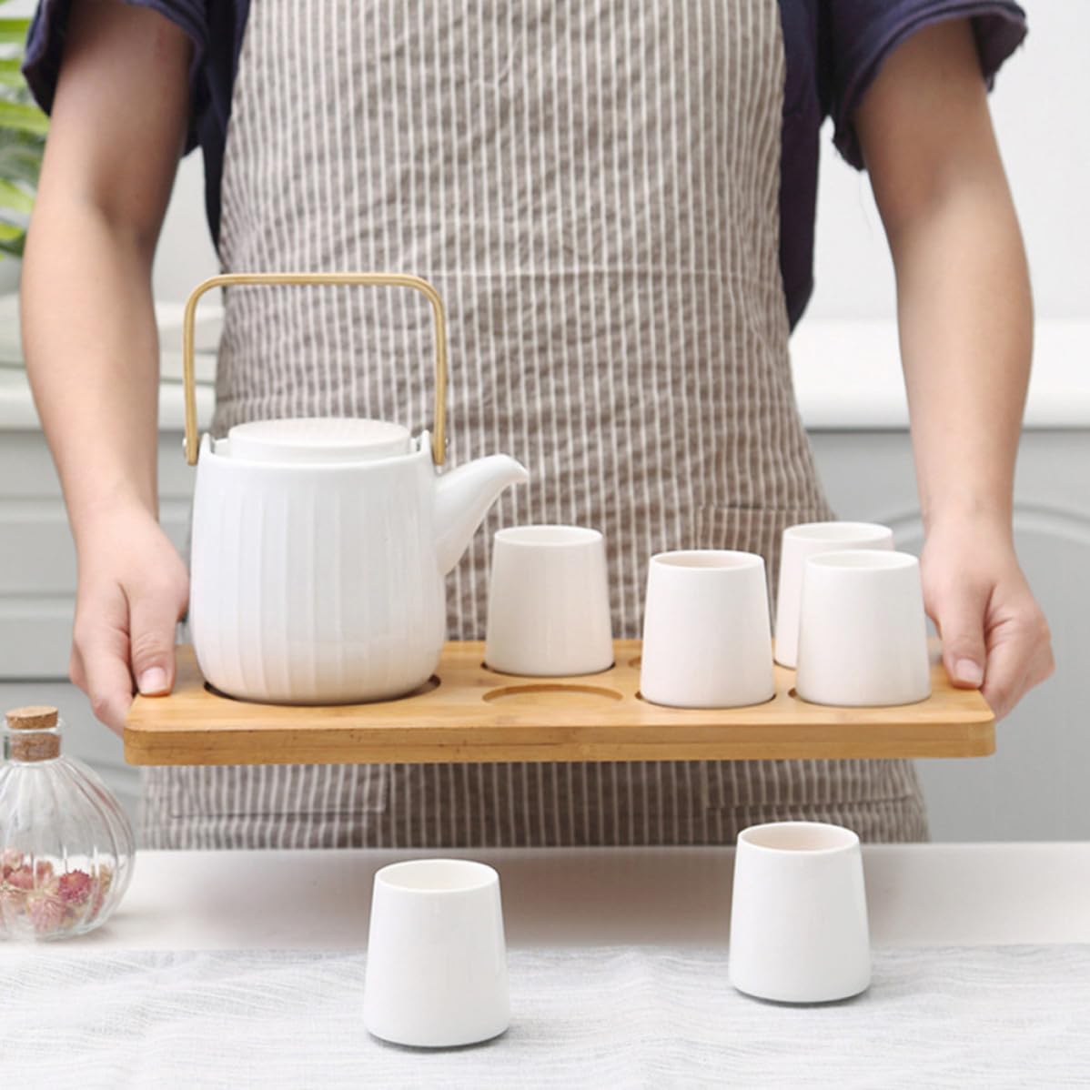 Service à Thé en Céramique Théière et 6 Tasses, Design Unique et Isolation Thermique, Bureau Maison