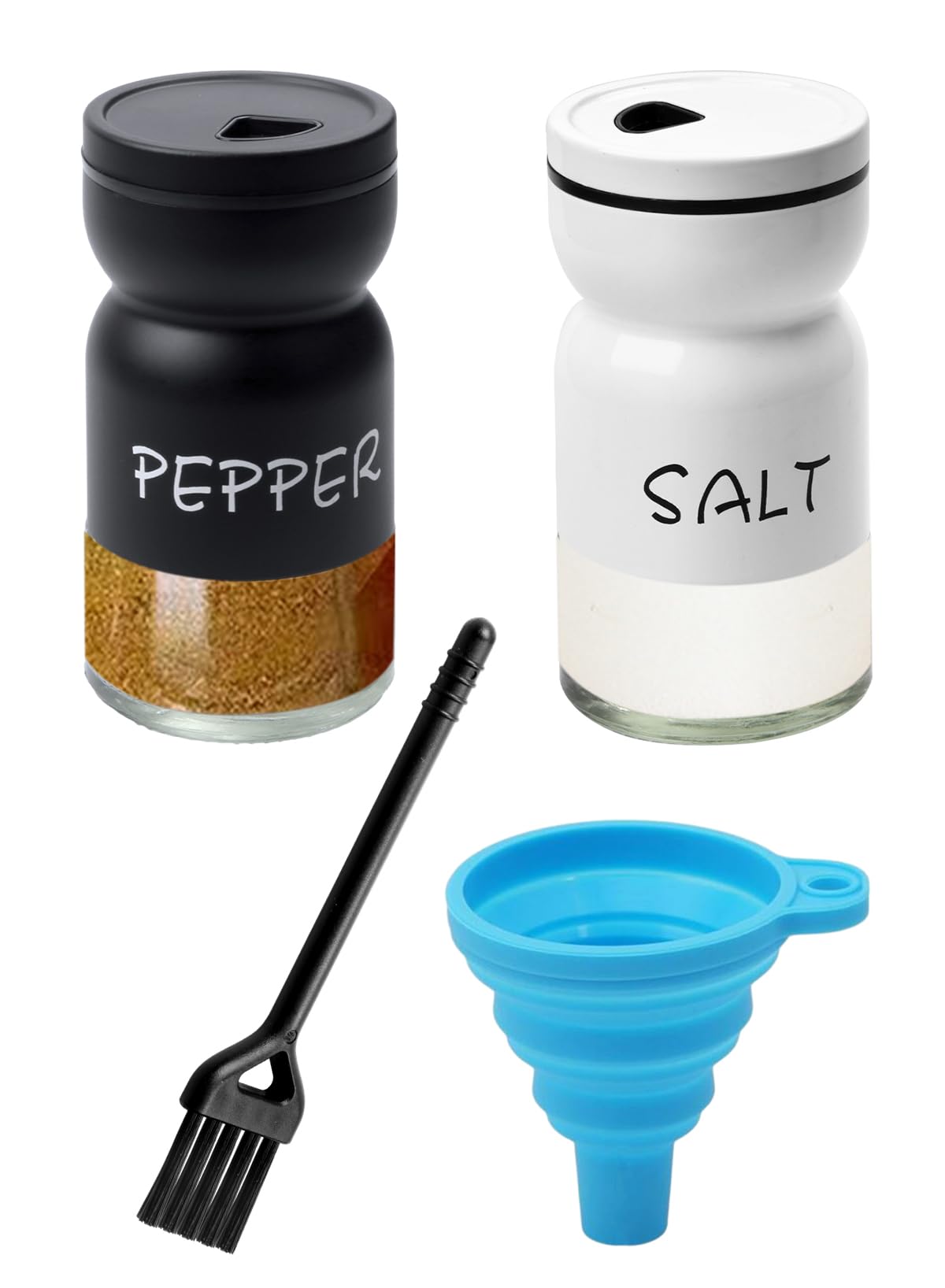 URbazaar Salt and Pepper Shakers Set Portable,Glass Spice Shakers Seasoning Container for Home 2 Pcs Set,Spice Dispenser Refillable Jars Shaker Seasoning Cans Perfect for Seasoning (A)