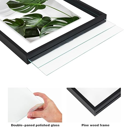 Miniatura 4 de Fixwal Juego de 2 marcos flotantes negros de 11 x 14 pulgadas, marco de fotos de doble vidrio para fotos de 11 x 14 pulgadas o más pequeños, hecho