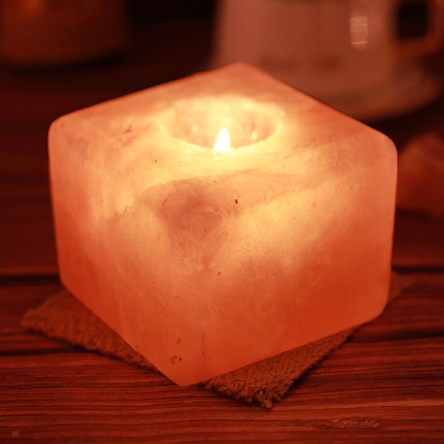 Kirit Gemstone Himalayan Rock Salt T-Light Candle Holder Lamp for Candel Holder for Home Decor Spa Bedroom Hotel Living Room