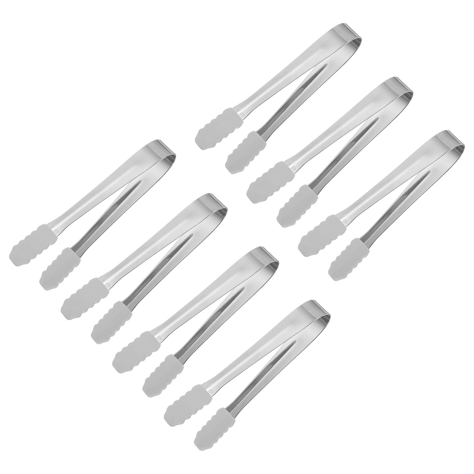 uxcell Serving Tongs, 7pcs 5.3Inch, Stainless Steel Ice Tongs with Silicone Head, Tiny Tongs for Appetizers Sugar, Desserts