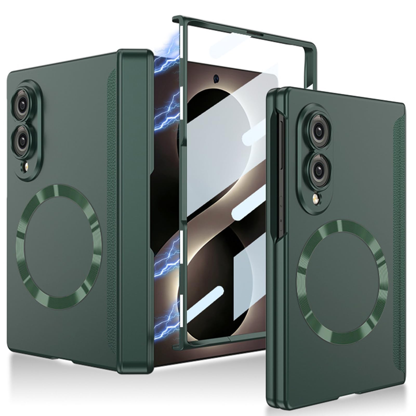 Custodia Magnetica For Samsung Galaxy Z Fold 8, Protezione For Lo Schermo Cerniera Avvolgente Cover For Ricarica Wireless A Cerchio Grande In Lega(Green)
