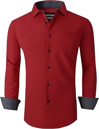 Alex Vando Mens Dress Shirts Regular Fit Long Sleeve Stretch Business Dress Shirts for Men