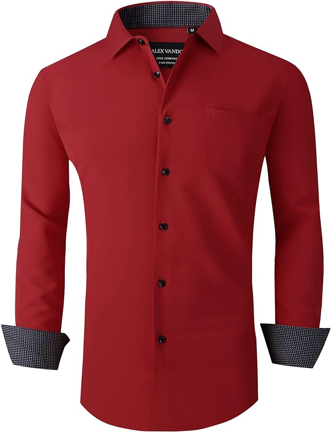 Alex Vando Mens Dress Shirts Regular Fit Long Sleeve Stretch Business Dress Shirts for Men
