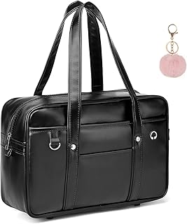 Chillpaper Japanese School Shoulder Bag Tote Faux Leather Kawaii Cute Bookbag Satchel Anime Cosplay Student with Pink Pompom