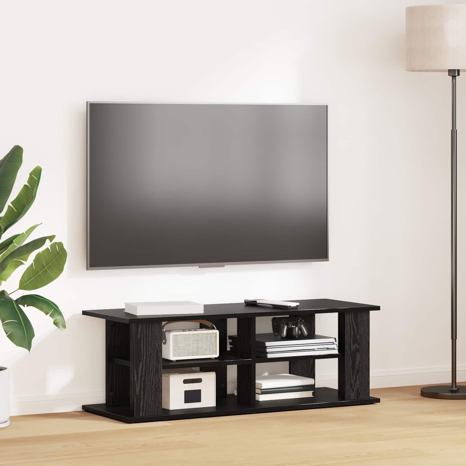 Générique Szafka pod telewizor z drewna Ingenierie 96 cm czarna | Czysty design, półki do przechowywania, niski profil, do nowoczesnego salonu, sprzęt multimedialny