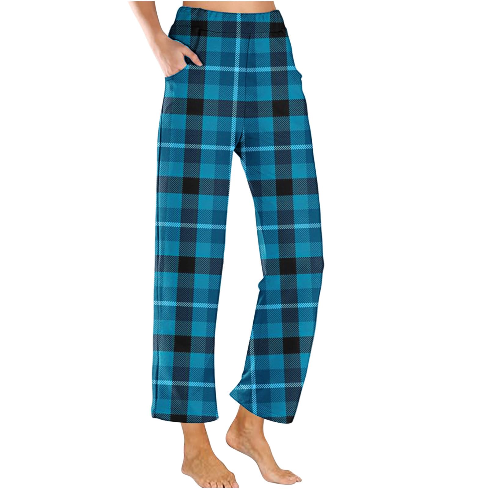 Women's Loose Plaid Pants High Waist Elastic Printed Palazzo Jogger Hiking  Yoga Trousers Ankel Pants Festival Essentials