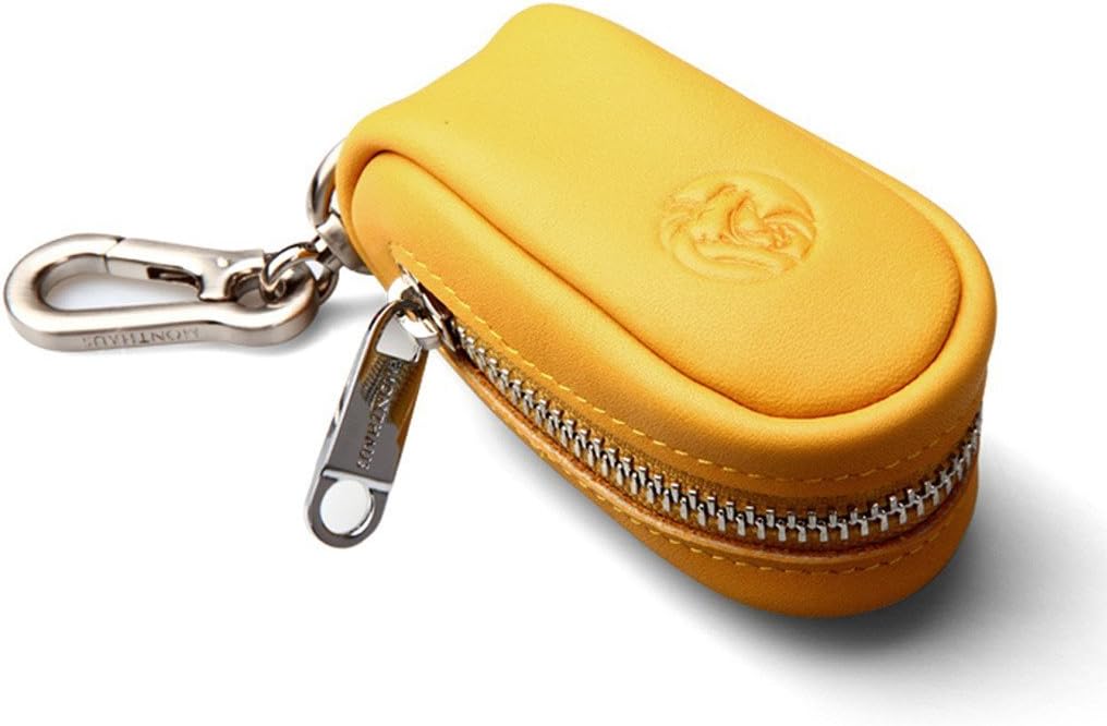 Unisex Leather Zipper Hasp Cute Car Key Wallets Purse Key Holder,Yellow