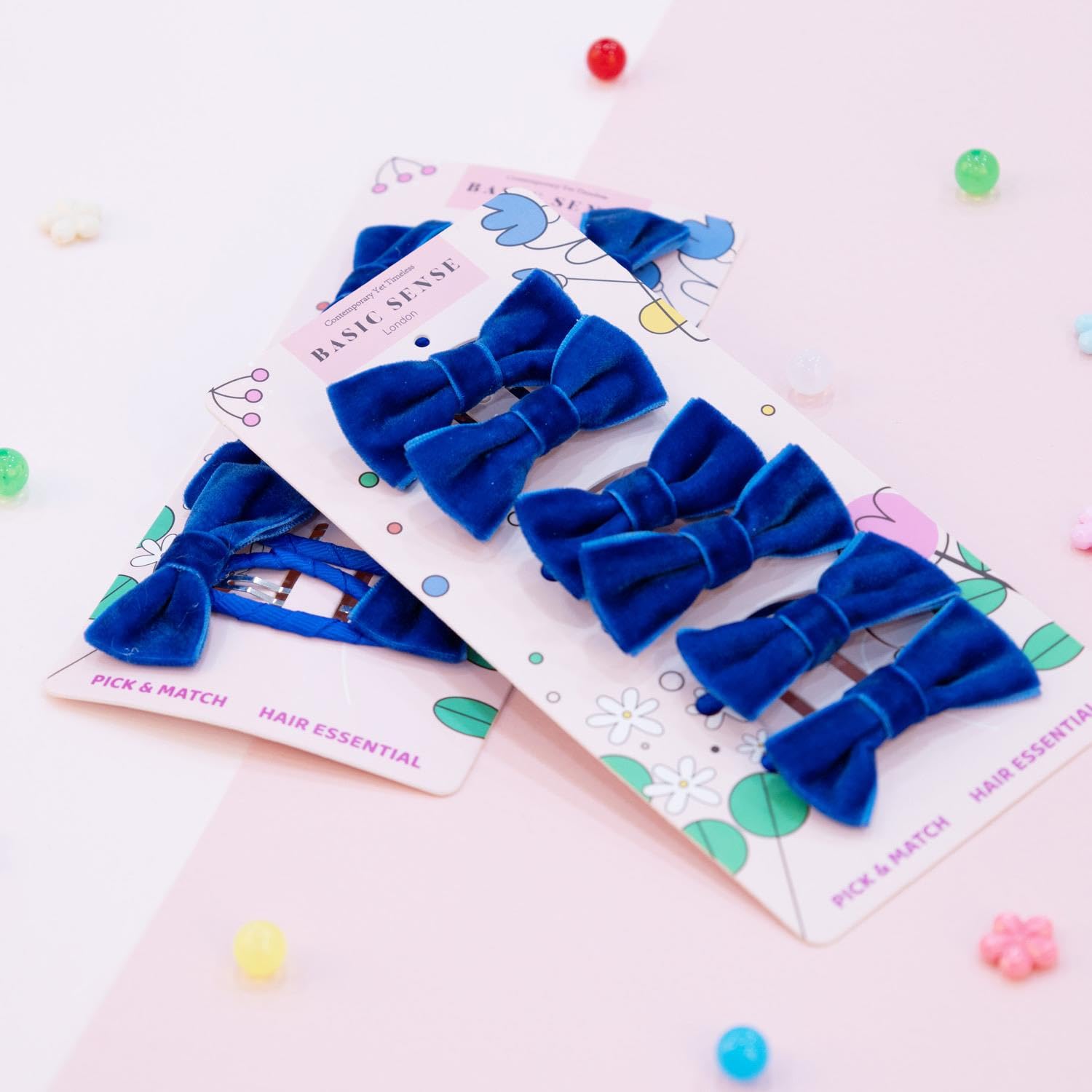 Basic Sense 12pcs Girls' Velvet Bow Hair Accessories - School Hair Clips & Hair Ties Set, Royal Blue, 1 count (Pack of 12) - Image 4