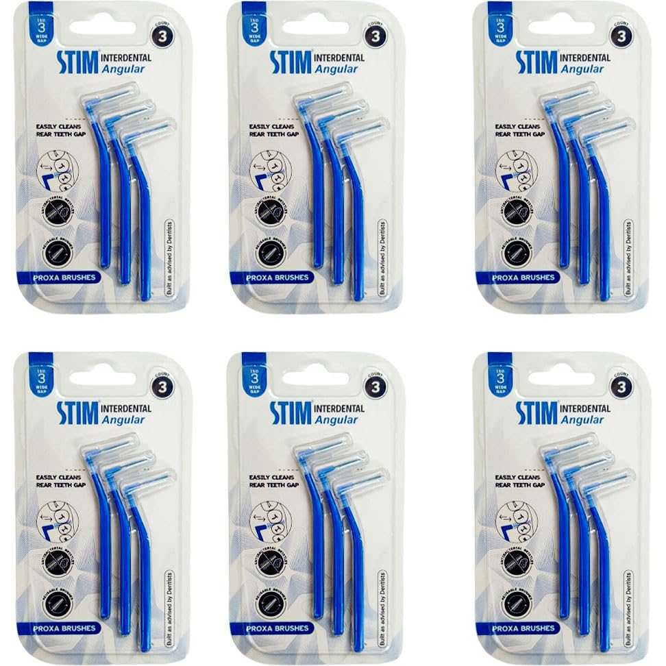 STIM Interdental Angular 3'S - Iso - 3 | Manual Mode For Easy Cleaning Between Teeth | Wide Gaps | Pack Of 6, Blue, Adult
