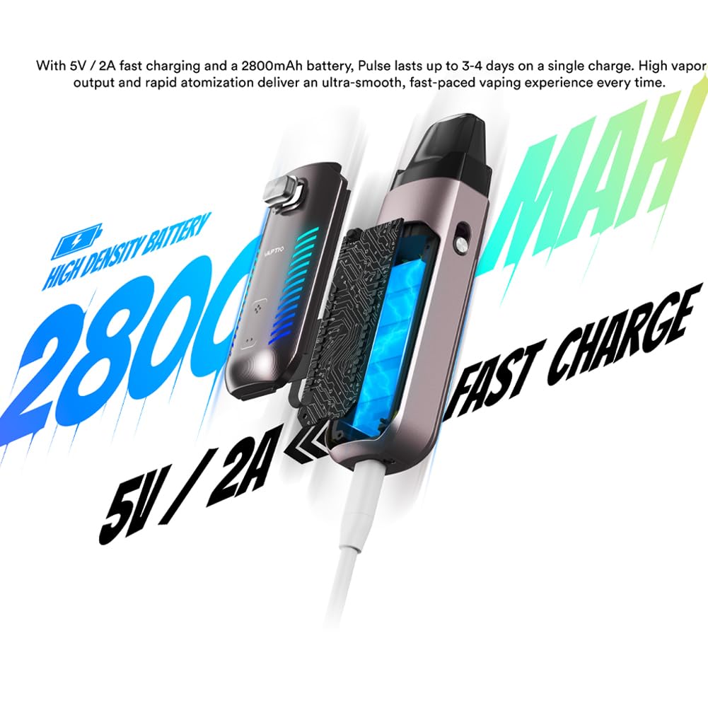 Originale VAPTIO Pulse Kit Sigaretta Elettronica 2800mAh Batteria 60W Vape  Kit,Starter Kit con Pulse Pod 0,4 ohm,No E Liquido No Nicotina(Nero) :  Amazon.it: Elettronica