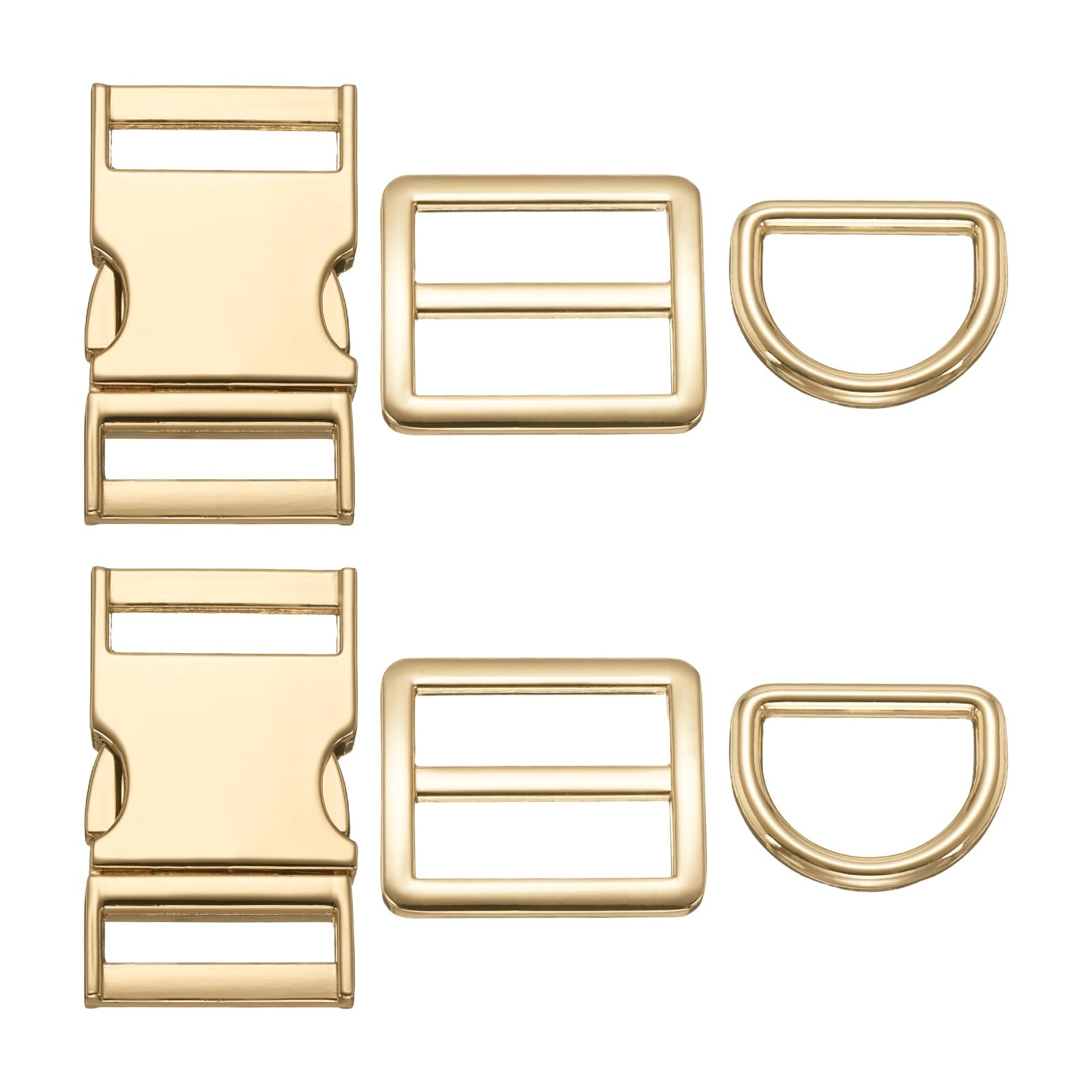 sourcing map 2Set Metal Side Release Buckles 0.6" Adjustable Quick Release Buckle with Tri-Glide Sliders D Rings for Nylon Strap Backpack Webbing Craft Dog Collars, Light Gold