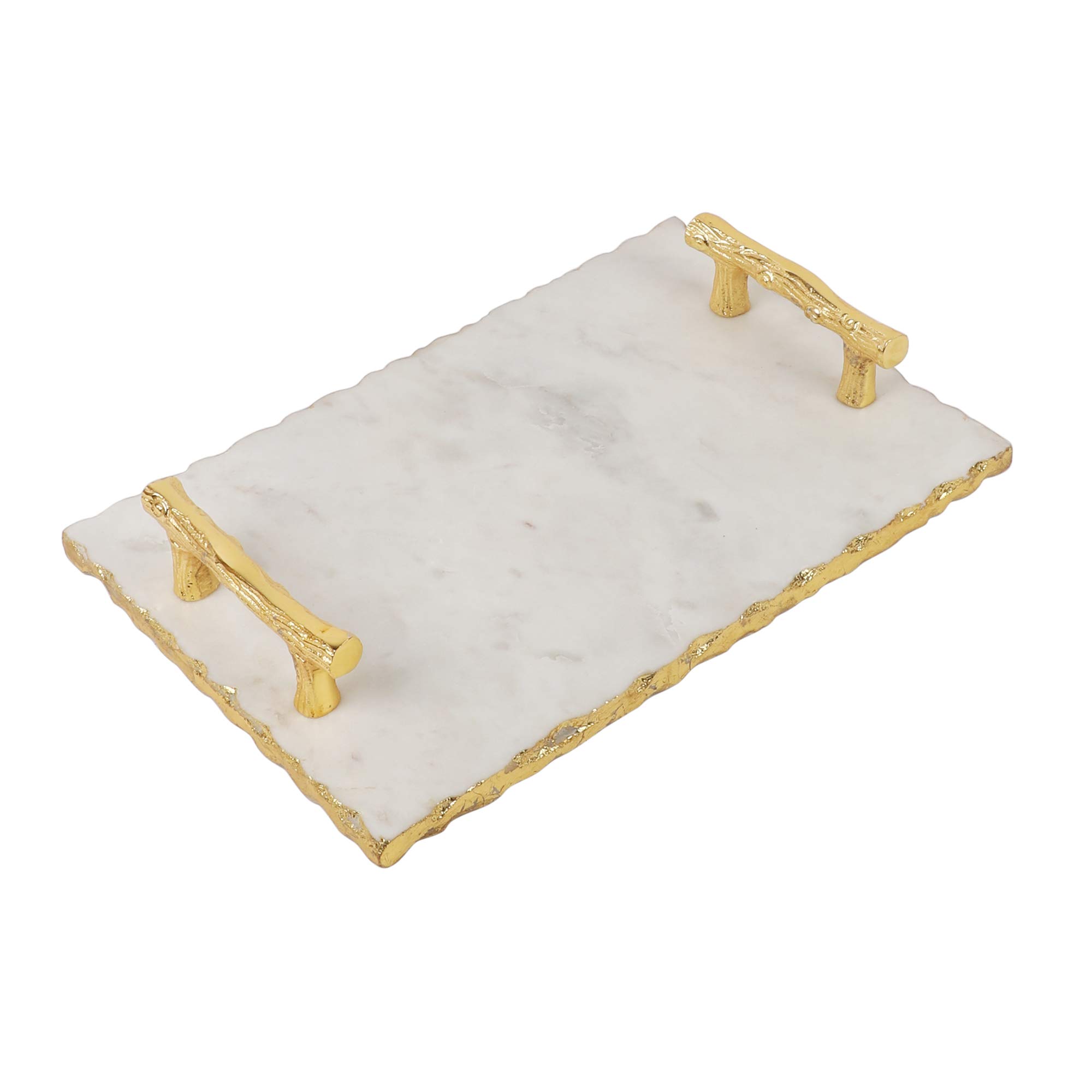 NikkisPride Handmade Marble Serving Tray with Gold Finish Metal Handle Luxury Marble Tray with Handles 2