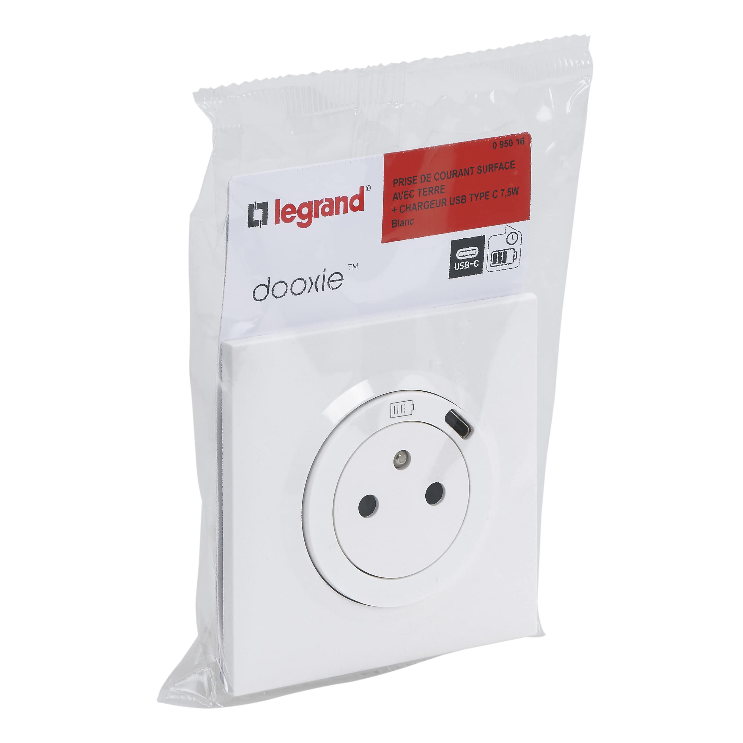 Legrand - Prise de courant Surface dooxie avec chargeur Type-C complète avec plaque blanche