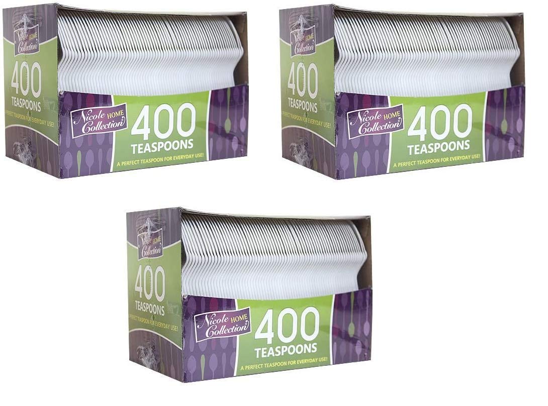 Plastic Cutlery, Teaspoons, Medium Weight Disposable, 400 Count, White (3)