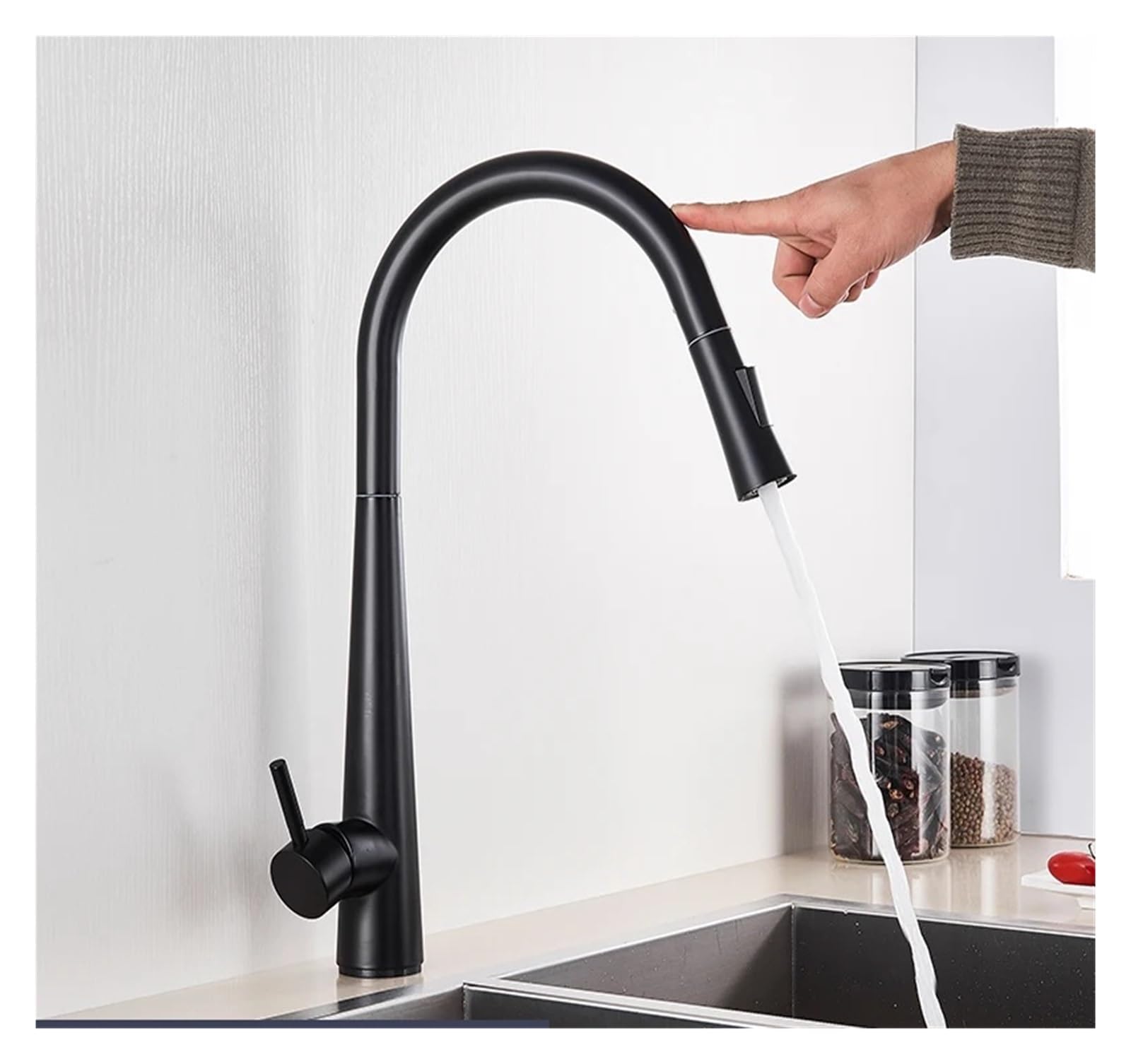 Sxithgkdw Matte Black Faucet, Weißer Touch Sensor Küchenarmatur Ausziehbare Smart Faucet (Color : ), Kd-301897