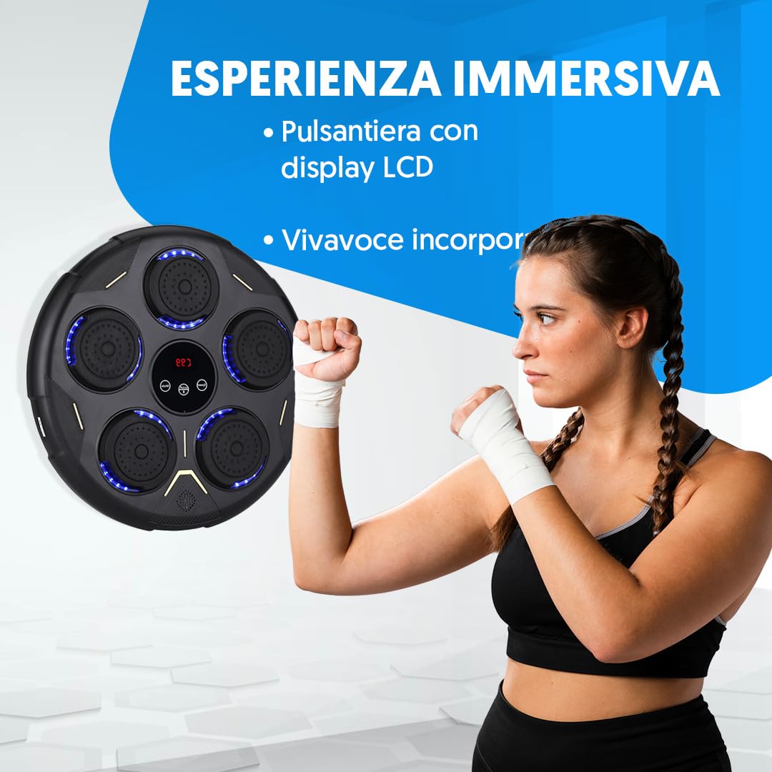 NK Music Boxing Machine da Parete Bluetooth - Boxe Musicale 9 Modalità di Allenamento e 9 Velocità, Altoparlante Potente, Schermo LCD e Illuminazione LED, Adatto per Adulti e Giovani (43 x 43 x 7,5cm)